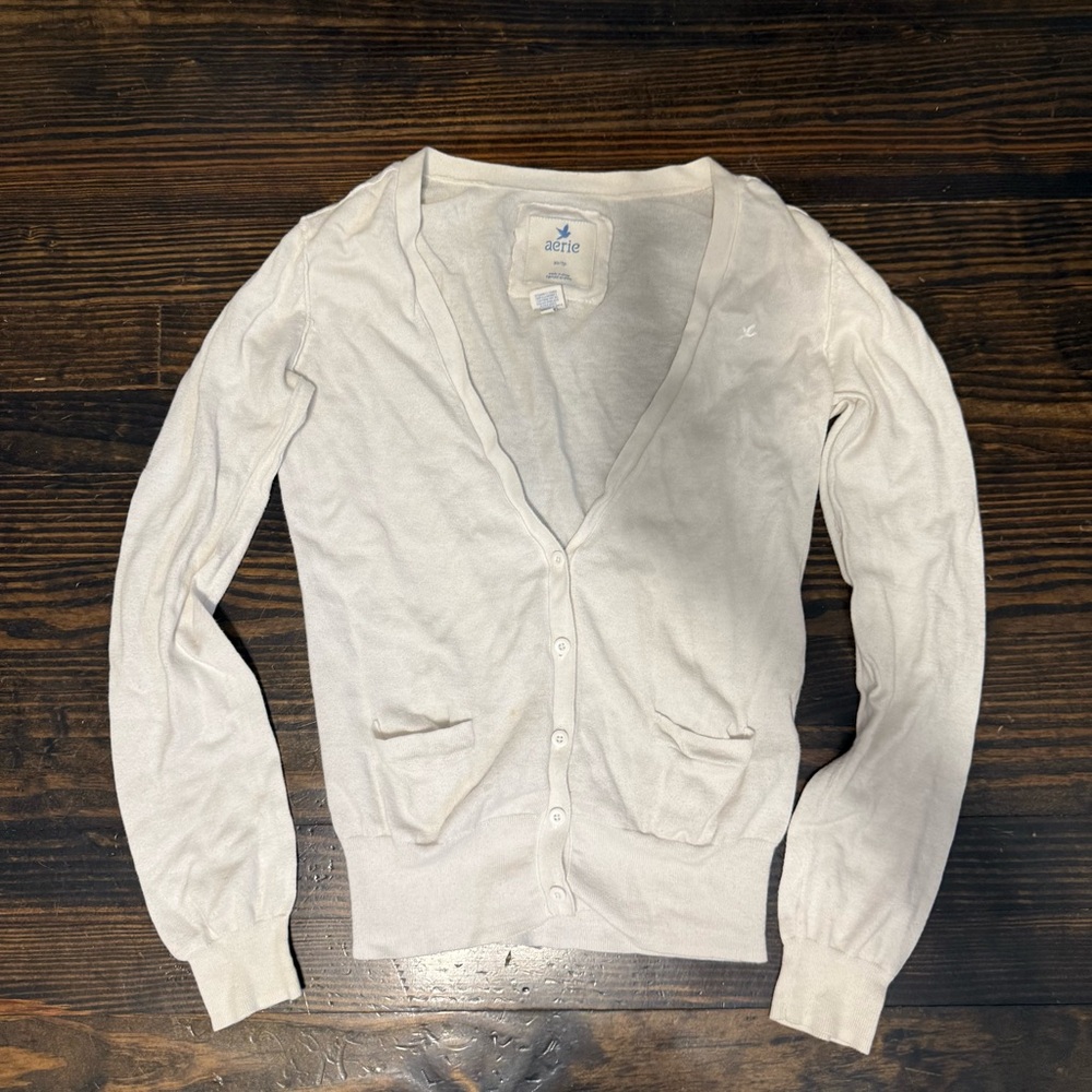 Aerie Women's Cream Button-Up Cardigan